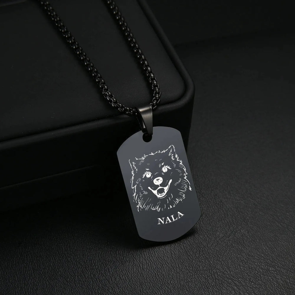 Custom pet military tag necklace with hand-drawn engraving