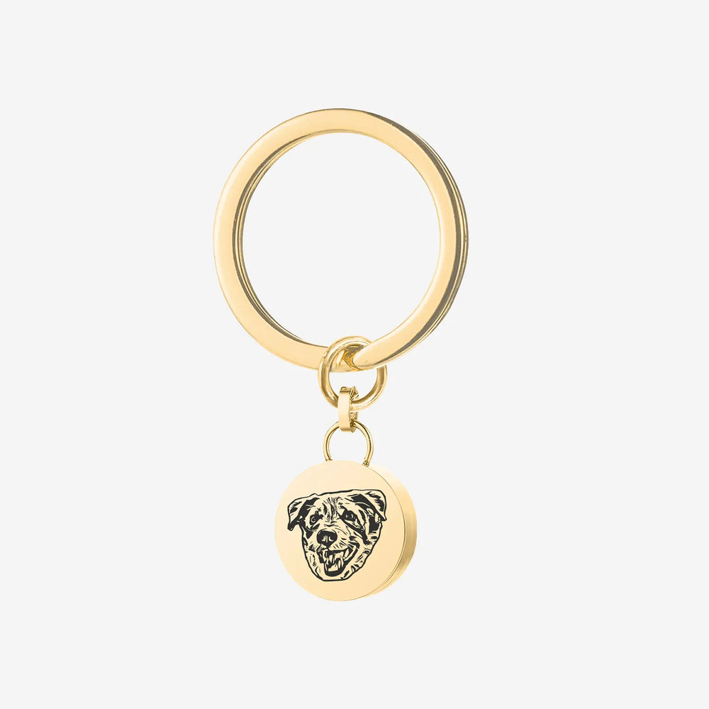 Keychain urn for pet ashes with secure closure and engraving