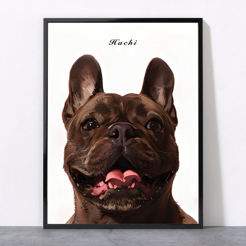 Modern Pet Portrait of a French Bulldog with a Happy Expression and Personalized Name