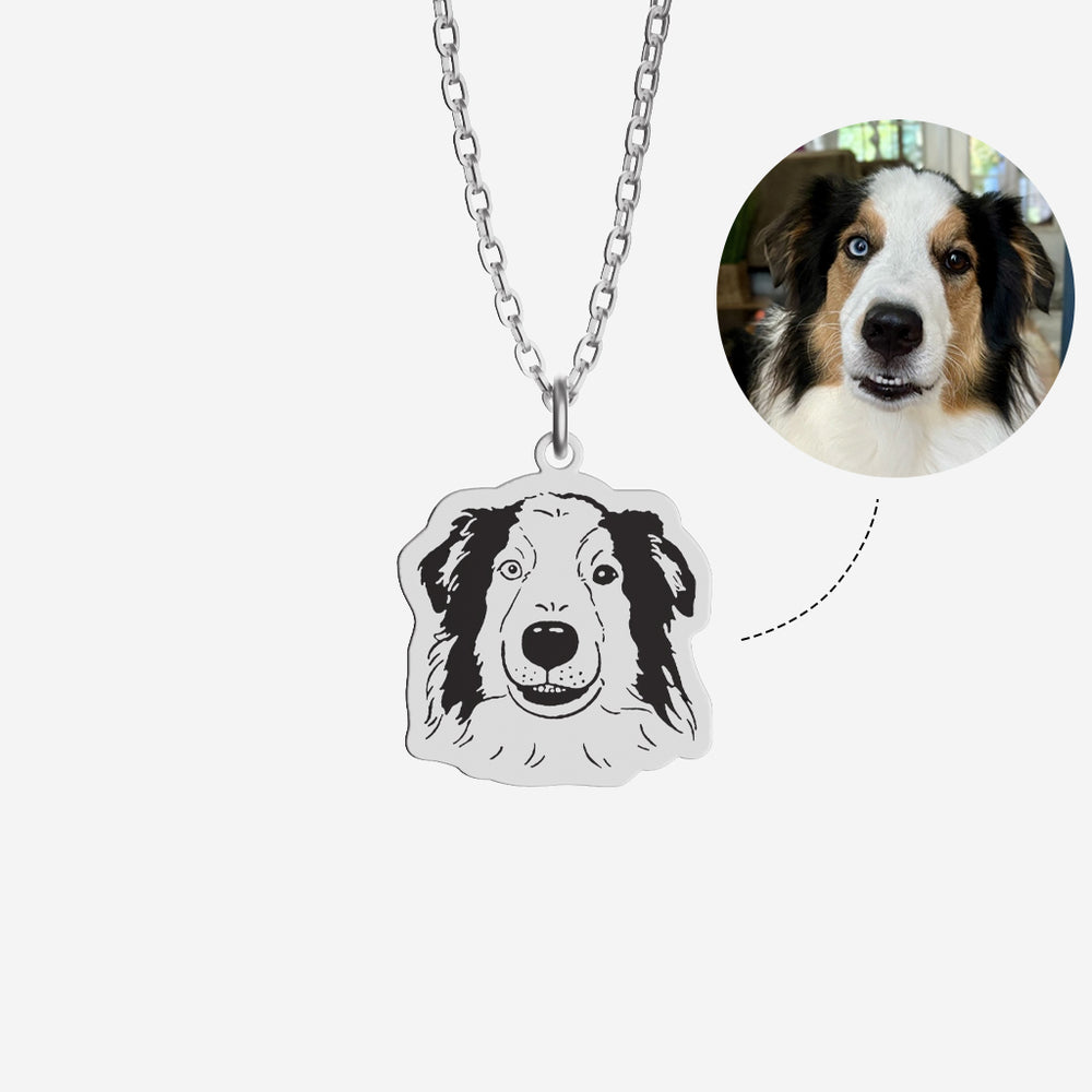 Personalized pet face necklace with handwriting engraving