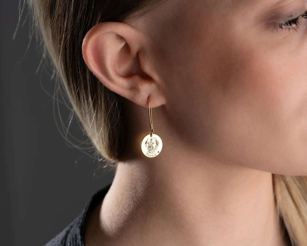 Stylish gold Pet Photo Earrings featuring custom pet images for personalized jewelry lovers