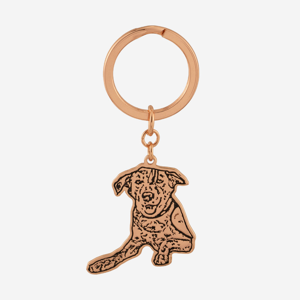 Rose gold personalized dog silhouette keychain crafted from stainless steel
