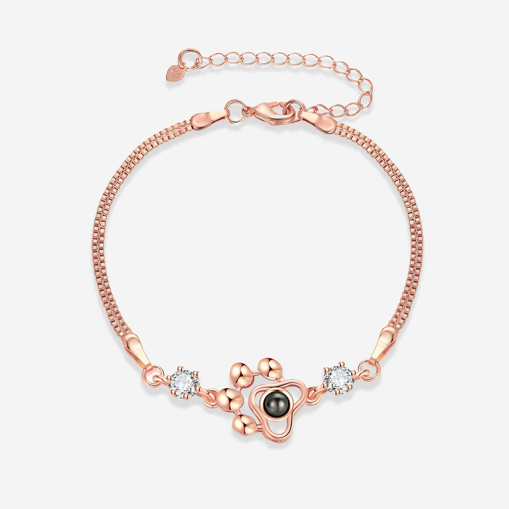 iPetprints Memorial Bracelet with a paw print charm and sparkling accents in rose gold