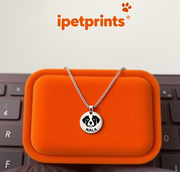 Selecting a Personalized Pet Portrait Necklace That Honors Your Pet silver round dog pendant engraved NALA on orange display box