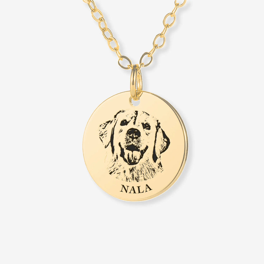 Gold paw print necklace with dog engraving and name NALA, a Paw Print Necklace or Other Jewelry Which Keeps Memories Closer