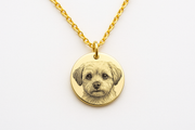 Gold pendant necklace featuring a detailed engraved pet dog image on circular charm Pet Image Necklaces