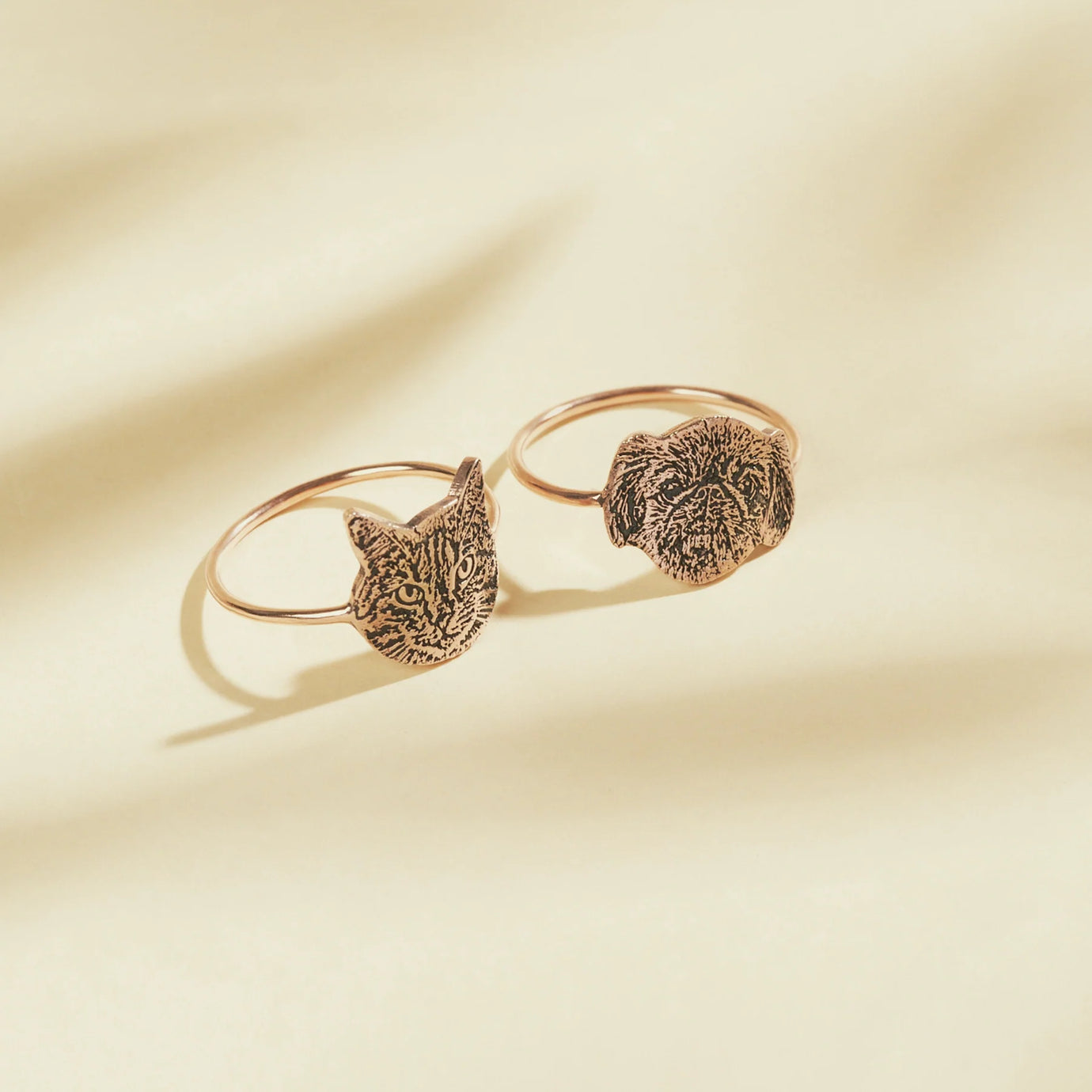 Pet Cutout Ring Collection Featuring Detailed Cat and Dog Head Designs on Elegant Bands