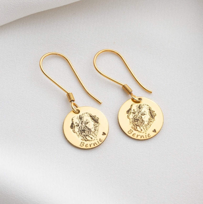 Custom Pet Earrings featuring a detailed dog's likeness for pet lovers and personalized gifts