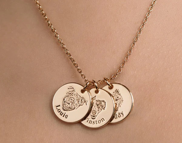 Custom Dog Jewelry Featuring Personalized Pet Tags with Engraved Dog Illustrations and Names