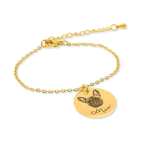 Elegant Pet Face Bracelets featuring engraved animal charms and adjustable chains for pet lovers