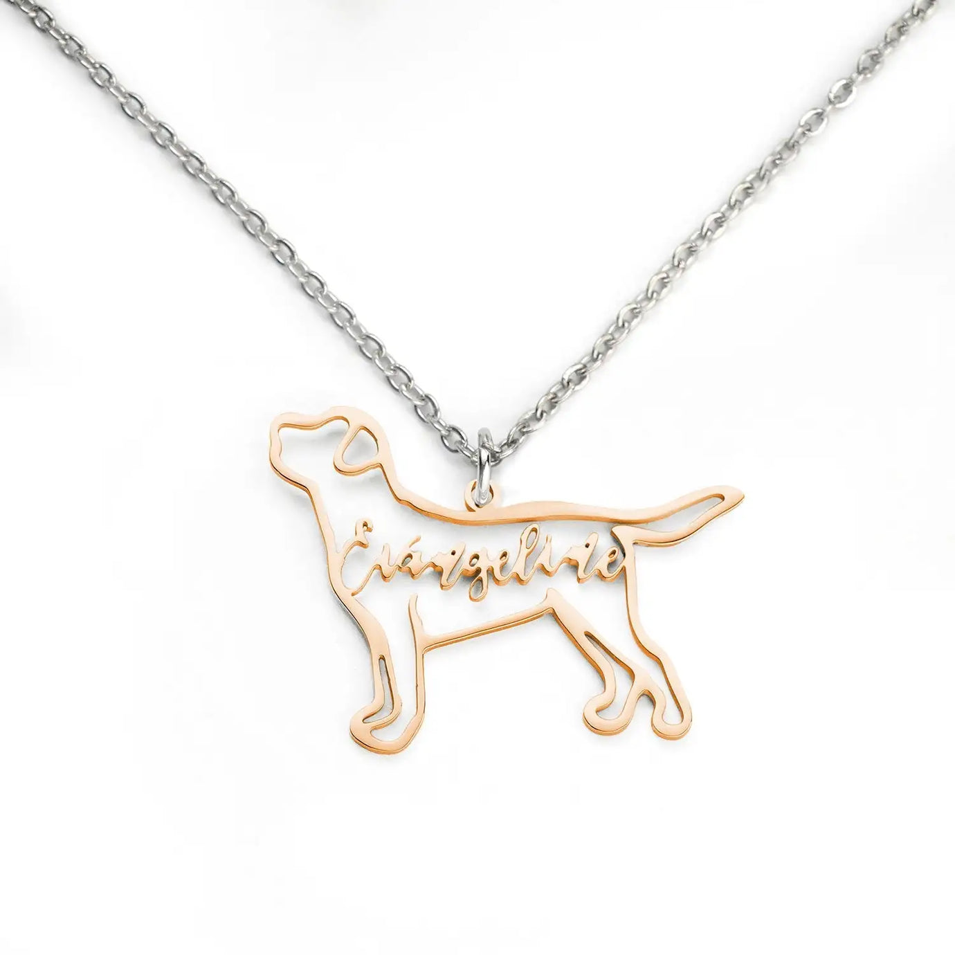 Personalized Letter Necklace Featuring a Unique Dog Silhouette Design in Gold and Silver Finish