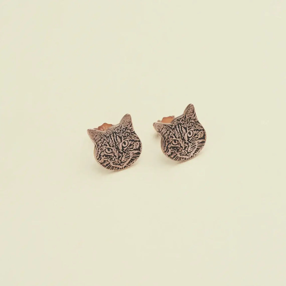 Unique Pet Photo Earrings featuring detailed cat face designs in a stylish bronze finish